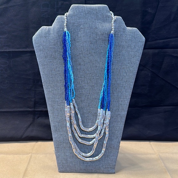 Blue beaded ๐๐๐ necklace with silver accent by Versona (N161) - Picture 1 of 3